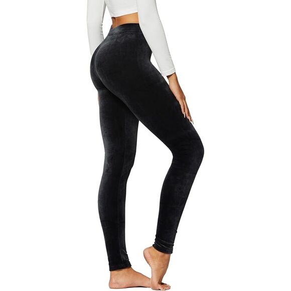 Conceited Luxe Velvet Leggings – Soft Warm Velour Pants, Black, Small - Picture 1 of 6